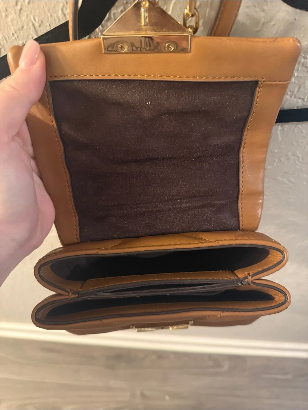 Michael Kors Quilted Tan Shoulder Bag with Gold Chain